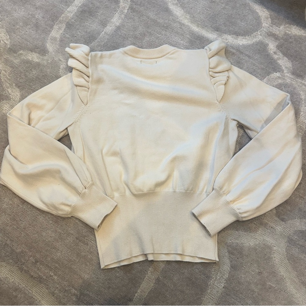 Who What Wear Beige Ruffle Sleeve Crew Neck Sweater - Picture 4 of 5